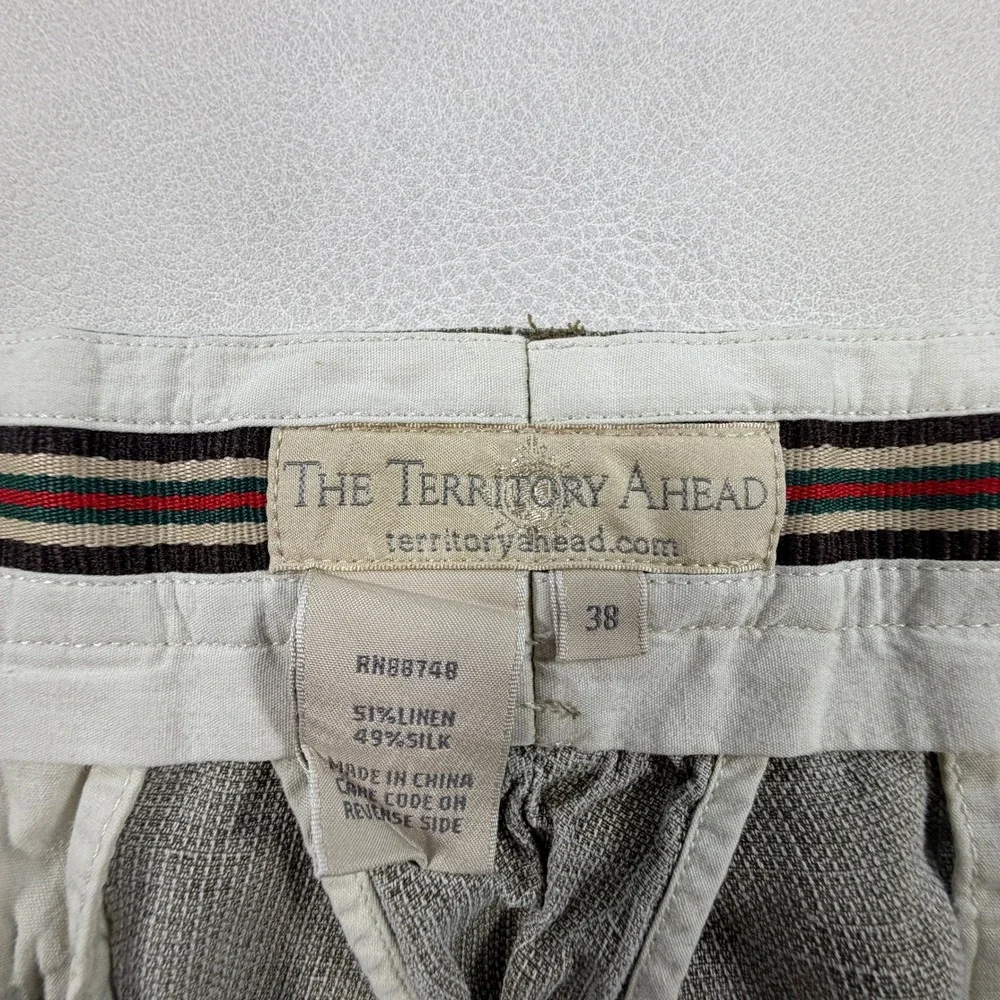 The Territory Ahead Mens 38x28 Linen Silk Blend Pants Khaki Flat Front Vintage
